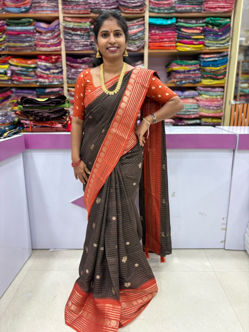 Mangalagiri Vintage Checks Saree